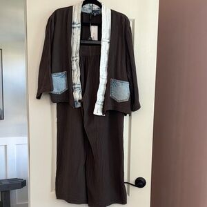 Shannon Passero design Brown Kimono Style Jacket and Pants Set